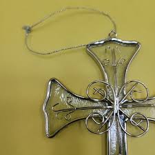 Cross Ornament Decorative Clear Silver Window Decoration ...