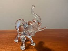 Vintage Glass Elephant Sculpture With Trunk up Art Glass ...