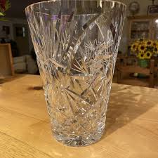 Cut Lead Crystal Lg Vase Vintage Hobstar Fan Thumbprint ...