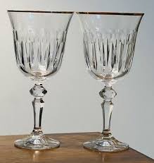 2 VINTAGE BOHEMIA CRYSTAL HAND CUT WINE GLASSES DAISY LINE ...