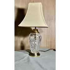 Tall Hand Star Cut Glass and Brass Table Lamp, 1950s | Chairish