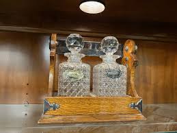 Antique Vintage Treacher & Co Decanter Set with Wooden ...