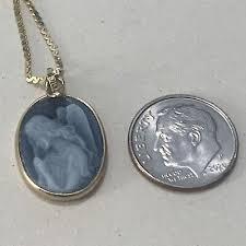 14k Praying Angel Pendant Blue Agate On 2 Gr16” Necklace 14k ...