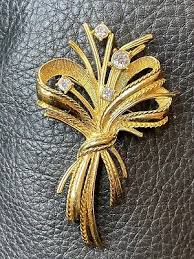 Vintage 60's Wheat Rope Ribbon Gold Tone Rhinestone Brooch Pin 3in | eBay