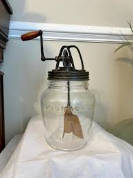 Antique Oakes MFG Co Butter Churn, Greek Key Glass Jar and ...