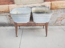 Double Washtub On Stand Square 2 Galvanized Metal Tubs Yard & Garden Decor | eBay