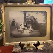 Made In Italy~17.5 L Gold Tray~w/Victorian Women/Children ...