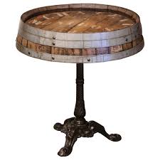 Early 20th Century French Polished Iron Pedestal Table with Oak Wine Barrel Top For Sale at 1stDibs