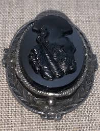 Vintage Black Satin Glass Silver tone Oval Frame Cameo Pin ...