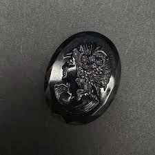 Black Czech Glass Cameo Brooch Vintage Made in ...