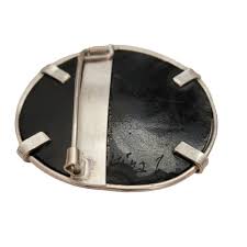 Broche de camafeo redondo tallado en azabache de plata de ley, firmado Nina E181 - Etsy España