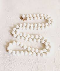 Vintage signed Monet White Glass Beads 30" Long Necklace. | eBay