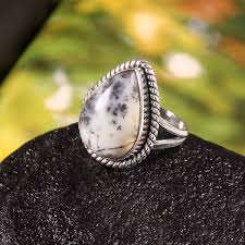 Genuine Dendrite opal & Solid 925 Sterling Silver Gemstone Ring - R1204