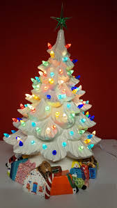 White Ceramic Christmas Tree With Extra Leaf and Toy Base ...