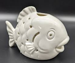 White Ceramic Fish With Cutouts Tea Light Votive Candle ...