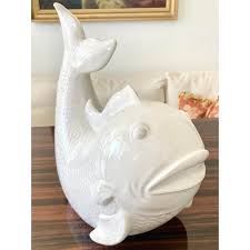Hollywood Regency Vintage White Glazed Ceramic Fish | Chairish