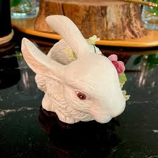 Vintage White Ceramic Porcelain Bunny Rabbit with Spring ...
