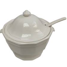 Unbranded | Dining | White Ceramic Soup Tureen Bowl W Notched Lid And Serving Spoon Ladle | Poshmark