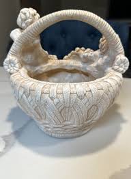 Vintage Ceramic Ivory White Cherub Decorative Basket with ...