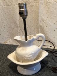 Vintage LAMP Water Pitcher Wash Bowl Basin White Ceramic Mid ...
