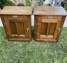 White Clad Icebox Reproduction Oak Cabinet End Table W Brass Simmons Hardware for sale online | eBay