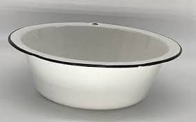 Antique Enamel Medium Sized Enamel White Bowl With Black ...