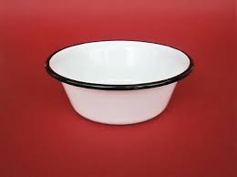 Vintage White Enamel Bowl Dish with Black Trim | eBay