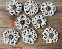 White Lotus Leather Flowers - 1" Crystal Conchos - Options - Etsy