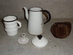 RARE ANTIQUE WHITE GRANITEWARE DOUBLE COFFEE POT 2 HANDLES ...