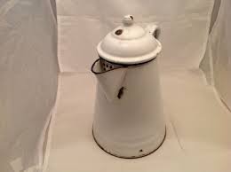 Vintage Enamelware White Coffee Pot W/ Black Trim 11" Tall ...