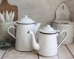 Set of 2 Vintage French White Enameled Teapots - Etsy