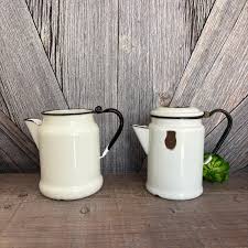 Vintage Enamel Coffee Pot Pitcher Tea Pot Tea Kettle ...