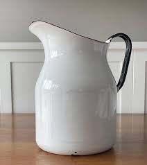 Vintage White Enamel Water Pitcher, Farmhouse Jug, Rustic ...