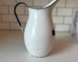 Decorative White and Blue Enamelware Pitcher - Etsy