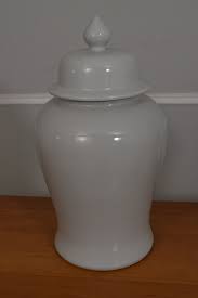 Pair Large Lidded Gray Off White Lidded Vases | Chairish