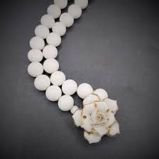Vintage Choker Necklace, Round White Glass Beads With Enamel Painted Rose Center, C. 1950's - Etsy