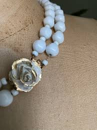 Vintage White Glass Bead Double Strand Choker Strung on Chain Necklace - Etsy