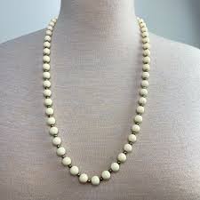 Vintage White Cream Bead Necklace Silver Tone Spacers 30" | eBay