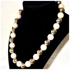 Necklace Jumbo Glass Pearl and Silver Metal Beads on Chain ...