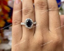 1880s Vintage 2.25 Ct Oval Blue Sapphire Diamond Engagement Ring Retro Antique Art Deco Ring in 935 Aregtnium Silver Estate Art Deco Rings - Etsy