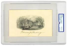 Lot - Warren G. Harding Signed White House Engraving, PSA/DNA GEM MT 10!