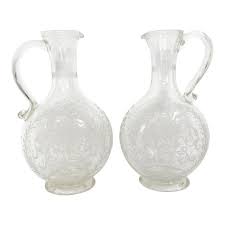 Pair of Antique Austrian Lobmeyr Etched Glass Wine Liquor Decanters Stoppers 1880 | Chairish