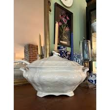 Vintage Burleigh Staffordshire England White Ironstone Tureen Strawberry Pattern | Chairish