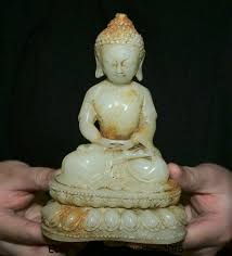 6" Old Natural White Jade Carved Seat Tibet Shakyamuni ...