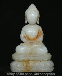 6.4" Chinese Natural White Jade Carving Shakyamuni Amitabha ...