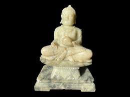 Large Vintage Carved Hardstone (?) Buddha on Contrasting ...