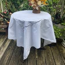 Whitework Embroidered and Crocheted Square Tablecloth - Etsy