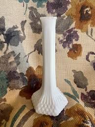 Vintage Hoosier Milk Glass Bud Flower Vase in Diamond Cut Quilt Pattern Design | eBay