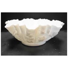 Imperial Glass Rose White Milk Glass Doeskin 9 IN Crimped ...