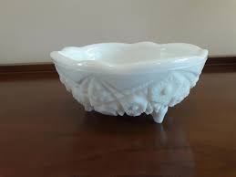 Vintage Milk Glass Footed Bowl Fentec Pattern Jeannette ...